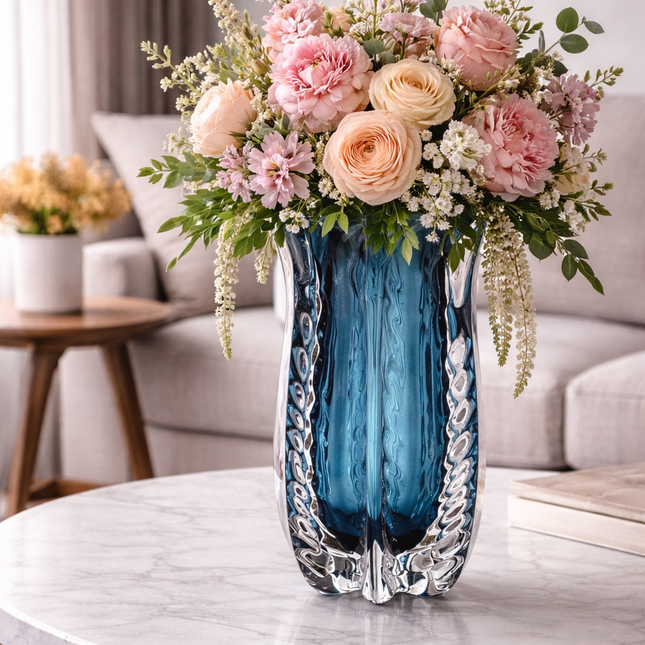 Bình Hoa Thủy Tinh Vân Sóng Xanh Cao Cấp – Phong Cách Luxury Hiện Đại