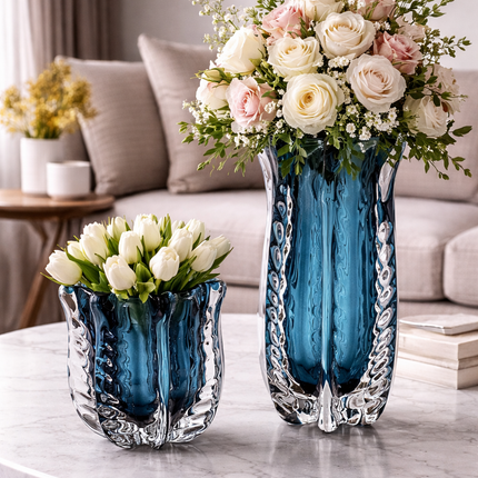 Bình Hoa Thủy Tinh Vân Sóng Xanh Cao Cấp – Phong Cách Luxury Hiện Đại