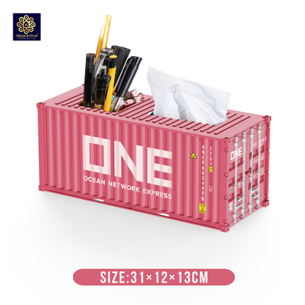 Mô Hình Container Hộp Bút & Khăn Giấy Decor Đóng Mở Cửa Size 31 cm
