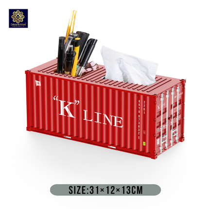 Mô Hình Container Hộp Bút & Khăn Giấy Decor Đóng Mở Cửa Size 31 cm