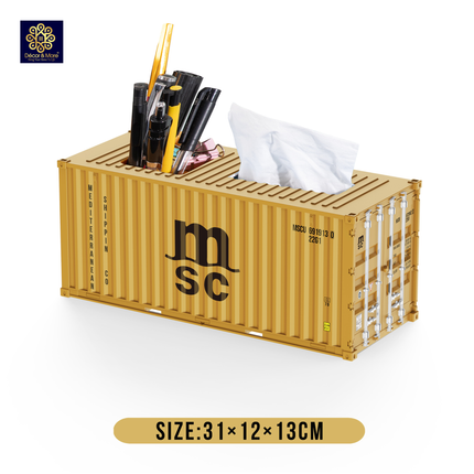 Mô Hình Container Hộp Bút & Khăn Giấy Decor Đóng Mở Cửa Size 31 cm