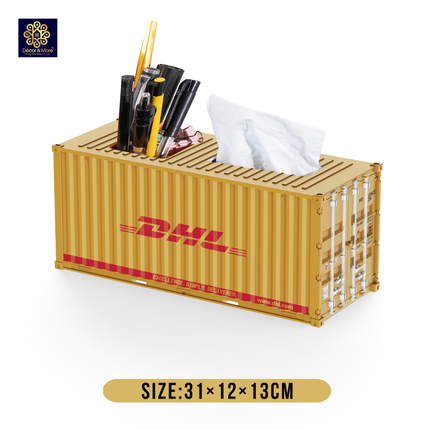 Mô Hình Container Hộp Bút & Khăn Giấy Decor Đóng Mở Cửa Size 31 cm