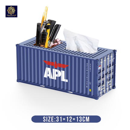 Mô Hình Container Hộp Bút & Khăn Giấy Decor Đóng Mở Cửa Size 31 cm