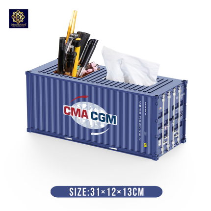 Mô Hình Container Hộp Bút & Khăn Giấy Decor Đóng Mở Cửa Size 31 cm