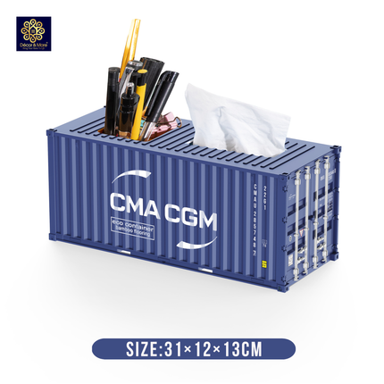Mô Hình Container Hộp Bút & Khăn Giấy Decor Đóng Mở Cửa Size 31 cm