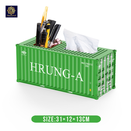 Mô Hình Container Hộp Bút & Khăn Giấy Decor Đóng Mở Cửa Size 31 cm