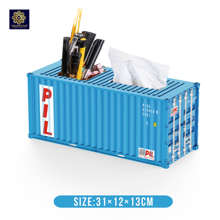 Mô Hình Container Hộp Bút & Khăn Giấy Decor Đóng Mở Cửa Size 31 cm