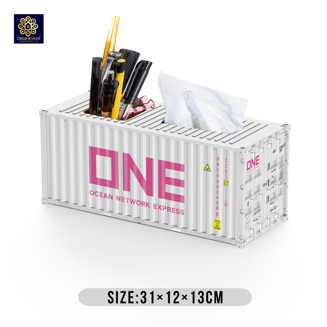 Mô Hình Container Hộp Bút & Khăn Giấy Decor Đóng Mở Cửa Size 31 cm