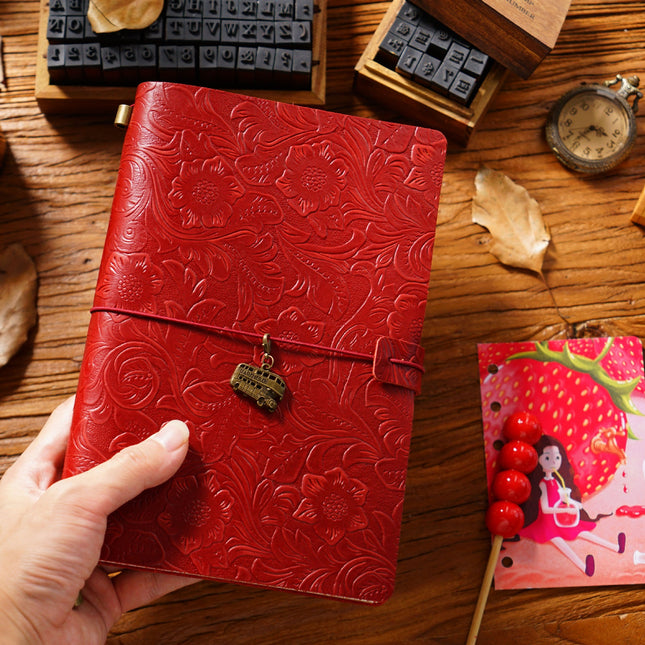 Sổ Tay Da Bò Handmade Cao Cấp - Notebook Khoá Dây Hoa Văn - SO024 MyChapter Notebook