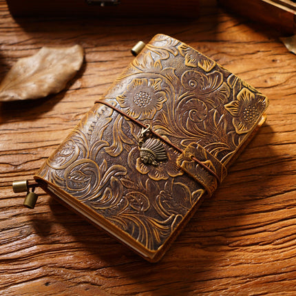 Sổ Tay Da Bò Handmade Cao Cấp - Notebook Khoá Dây Hoa Văn - SO024 MyChapter Notebook