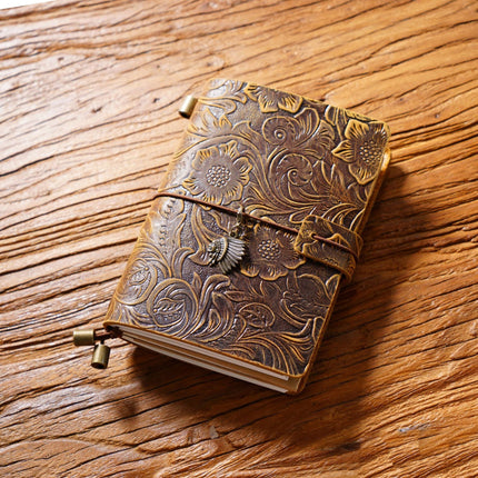 Sổ Tay Da Bò Handmade Cao Cấp - Notebook Khoá Dây Hoa Văn - SO024 MyChapter Notebook