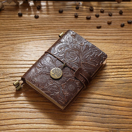 Sổ Tay Da Bò Handmade Cao Cấp - Notebook Khoá Dây Hoa Văn - SO024 MyChapter Notebook