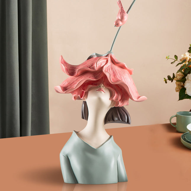 Tượng Cô Gái & Bông Hoa Décor