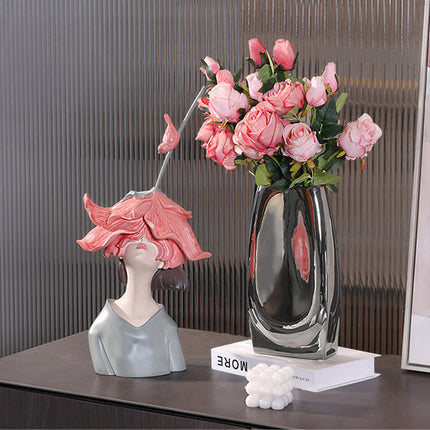 Tượng Cô Gái & Bông Hoa Décor