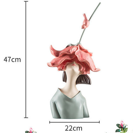 Tượng Cô Gái & Bông Hoa Décor