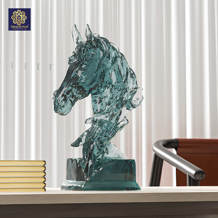 Tượng Đầu Ngựa Trong Suốt Xanh Lam Décor