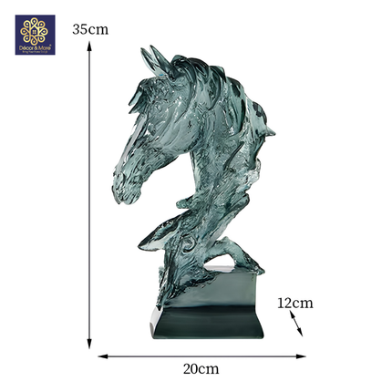 Tượng Đầu Ngựa Trong Suốt Xanh Lam Décor