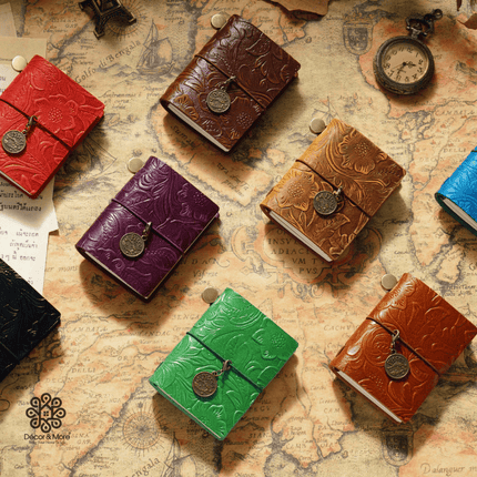 Sổ Da Bò Handmade Cao Cấp Mini Hoa Văn - SO017 MyChapter Notebook